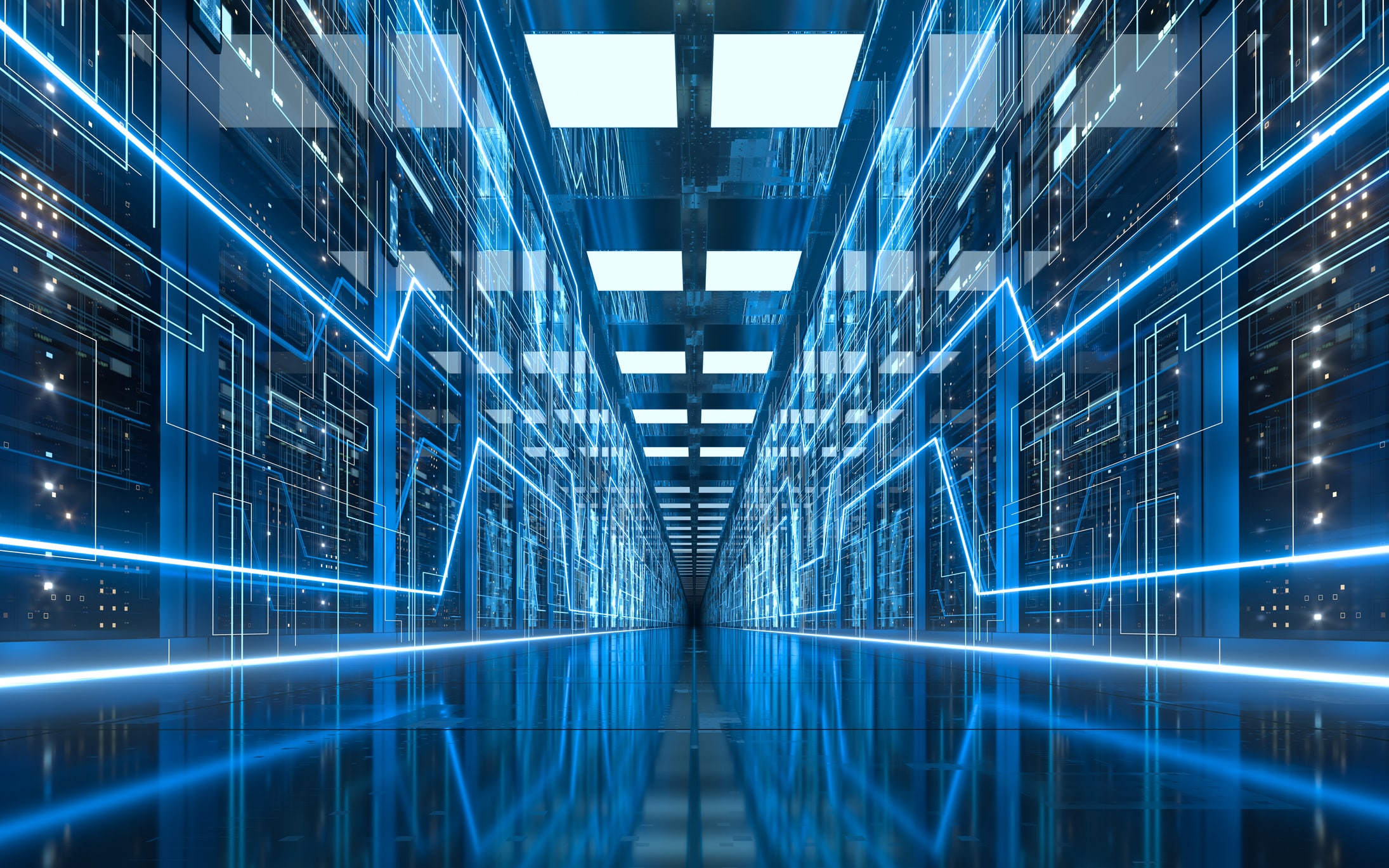 Server racks in computer server room data centre